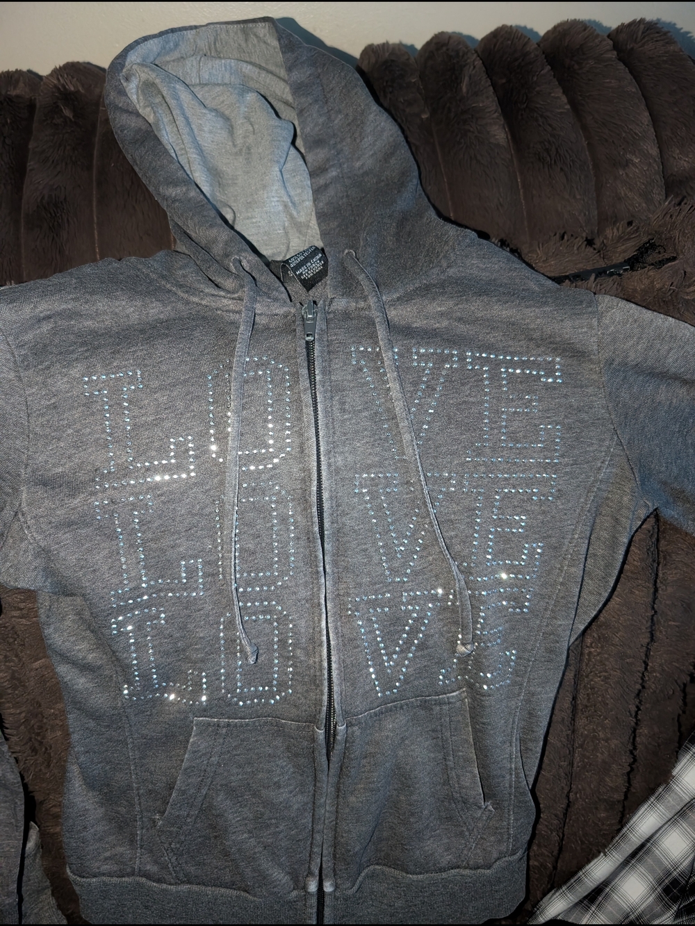 Forever 21 Gray Studded 'LOVE' Zip-Up Hoodie